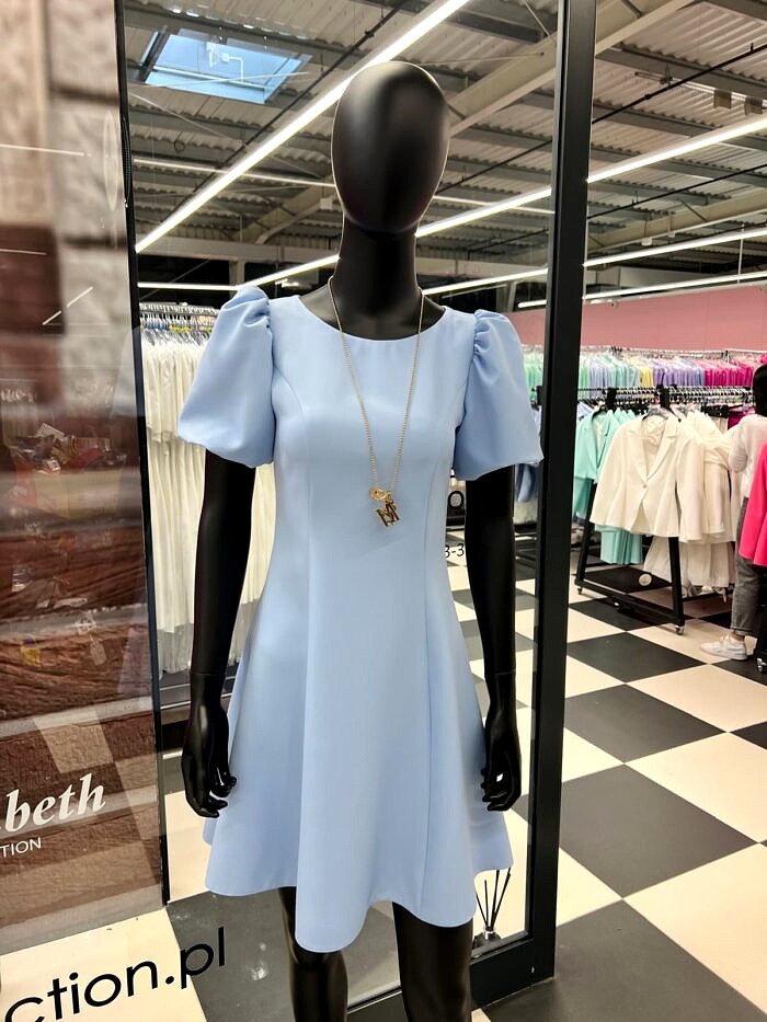 Sukienka Chanel elegancka przed kolano z bufiastymi rękawkami  M 05465