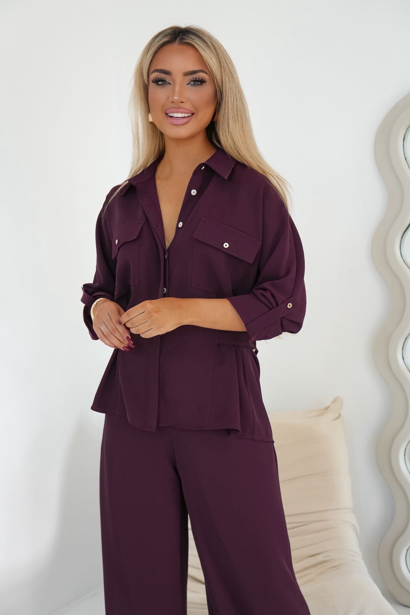 Komplet w kolorze śliwki -bluzka i spodnie M16058 - obrazek 2