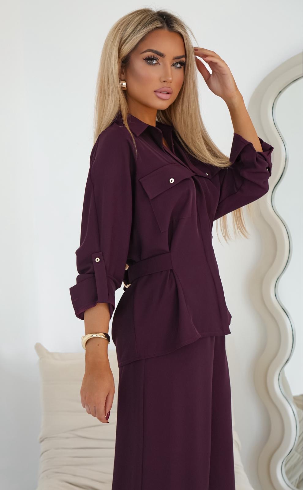 Komplet w kolorze śliwki -bluzka i spodnie M16058