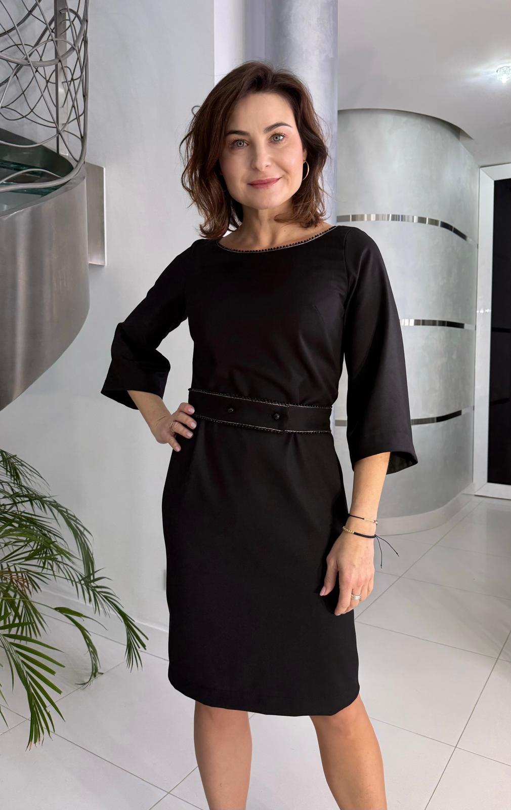 Sukienka Diana elegancka sukienka do kolan z rękawem 3/4 | Klasyka i szyk w nowoczesnym wydaniu 05221 - obrazek 3